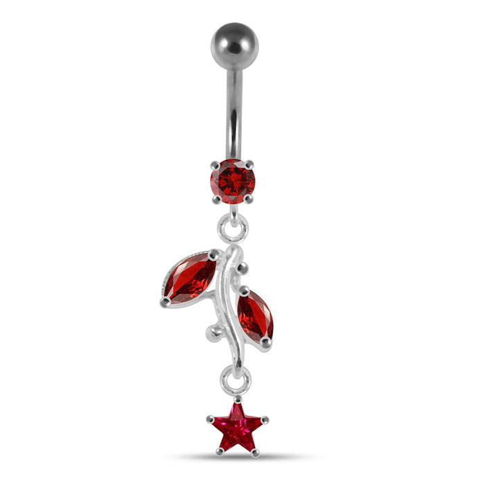 Star with Leaf Dangling Belly Moving Ring - Monster Piercing