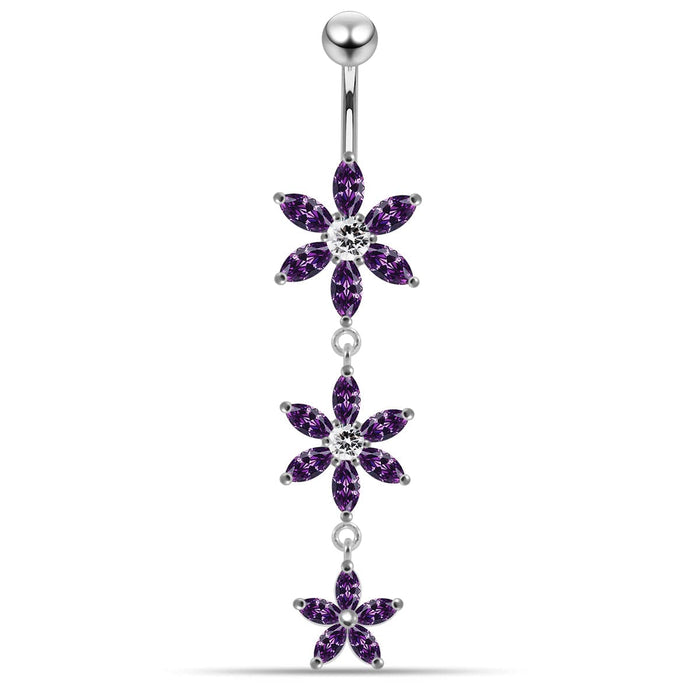 Triple Flower Dangling Belly Moving Ring - Monster Piercing