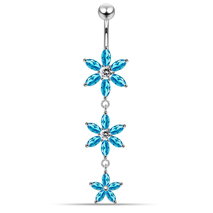 Triple Flower Dangling Belly Moving Ring - Monster Piercing