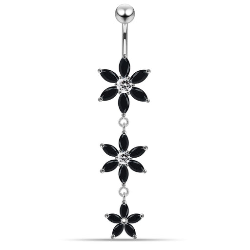 Triple Flower Dangling Belly Moving Ring - Monster Piercing