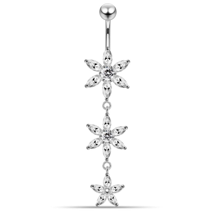 Triple Flower Dangling Belly Moving Ring - Monster Piercing