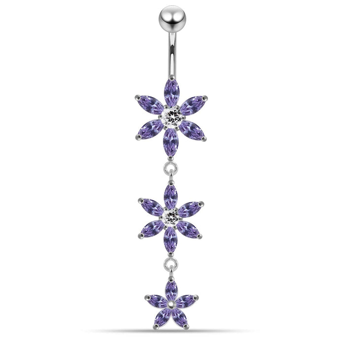 Triple Flower Dangling Belly Moving Ring - Monster Piercing