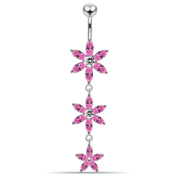 Triple Flower Dangling Belly Moving Ring - Monster Piercing