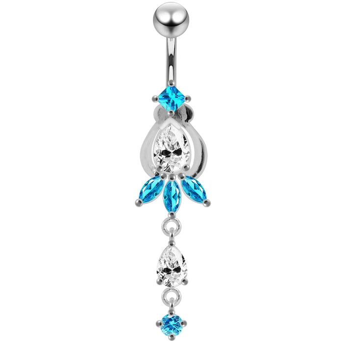 Artistic Flower Dangling Belly Moving Ring - Monster Piercing