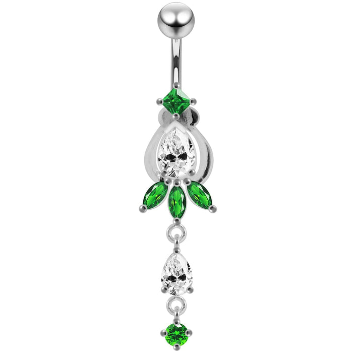 Artistic Flower Dangling Belly Moving Ring - Monster Piercing