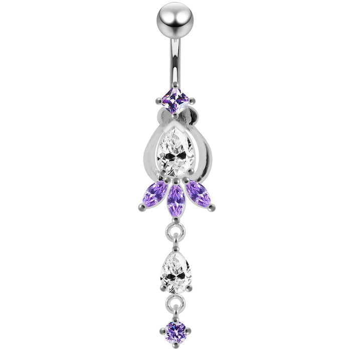 Artistic Flower Dangling Belly Moving Ring - Monster Piercing