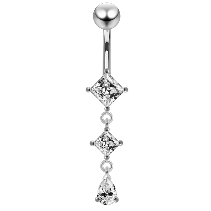 Square Gem Dangling Belly Moving Ring - Monster Piercing