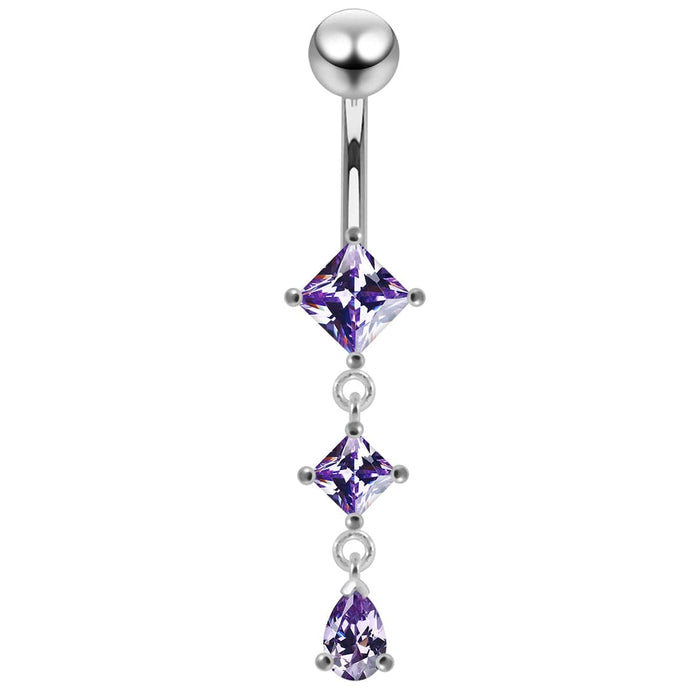 Square Gem Dangling Belly Moving Ring - Monster Piercing