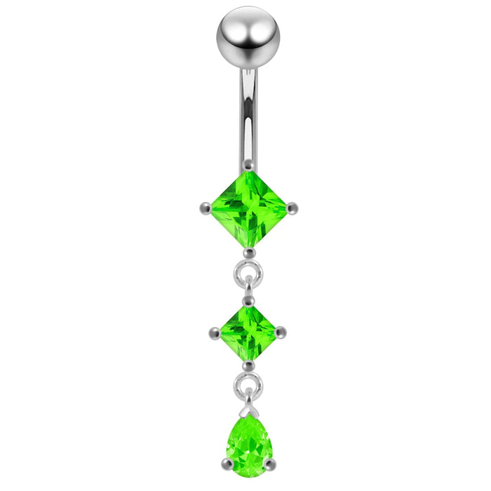 Square Gem Dangling Belly Moving Ring - Monster Piercing