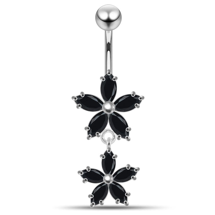 Prong Set Flower Dangling Belly Moving Ring - Monster Piercing