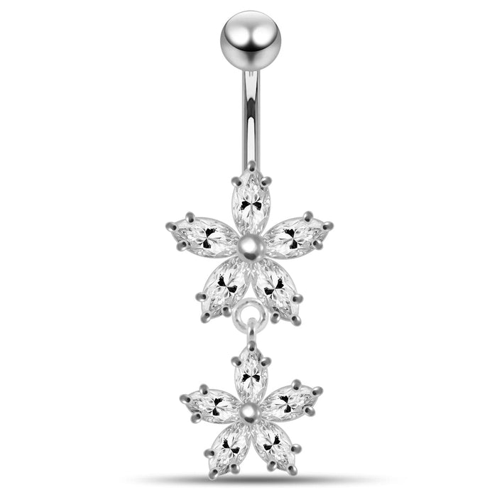 Prong Set Flower Dangling Belly Moving Ring - Monster Piercing