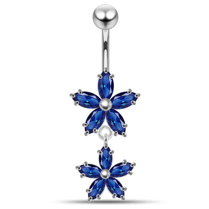 Prong Set Flower Dangling Belly Moving Ring - Monster Piercing