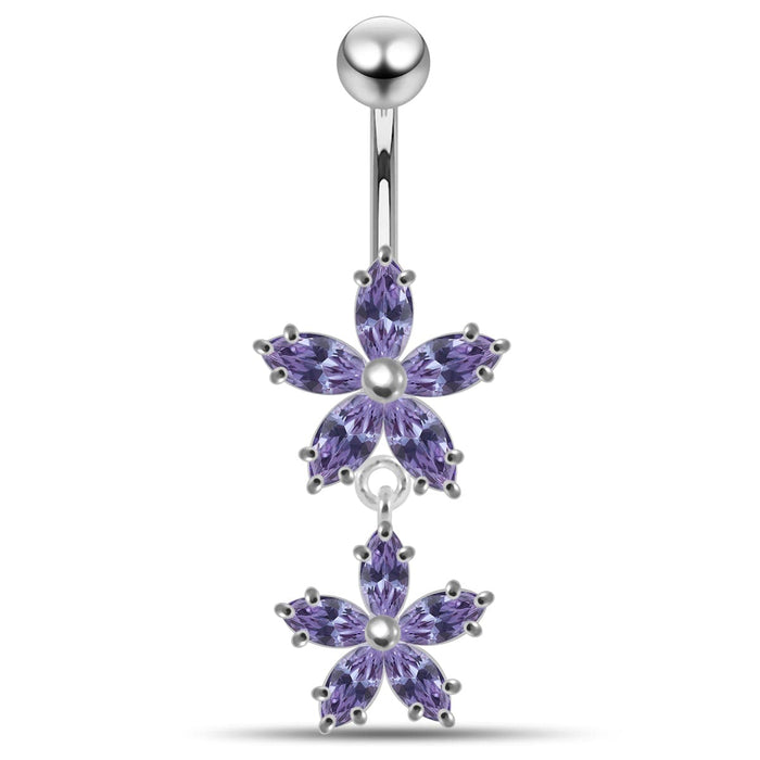 Prong Set Flower Dangling Belly Moving Ring - Monster Piercing