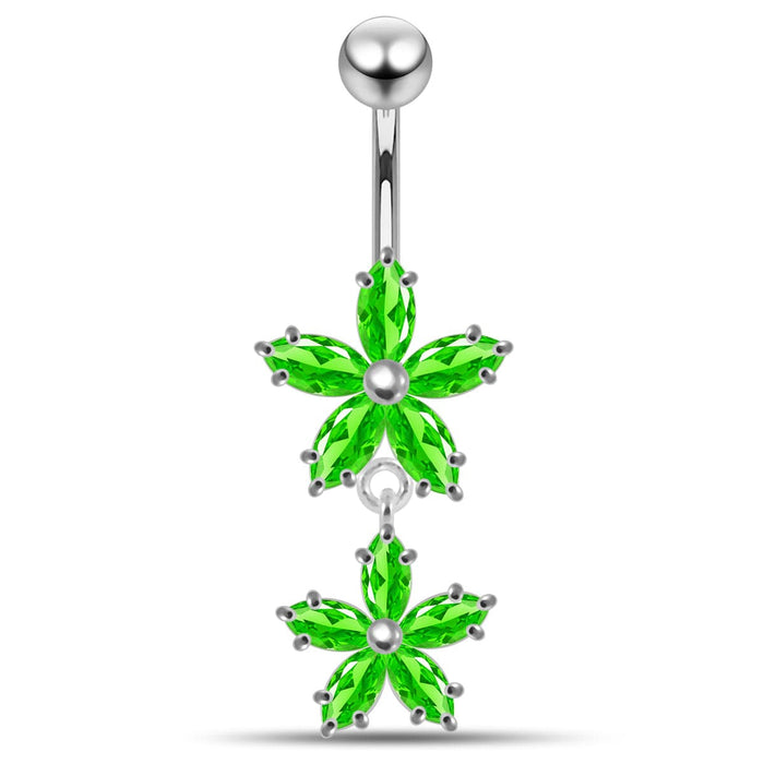 Prong Set Flower Dangling Belly Moving Ring - Monster Piercing