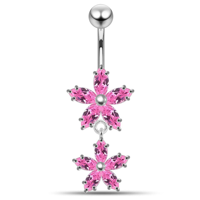 Prong Set Flower Dangling Belly Moving Ring - Monster Piercing