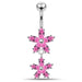 Prong Set Flower Dangling Belly Moving Ring - Monster Piercing