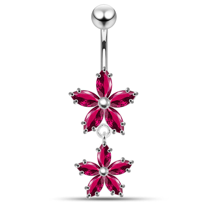 Prong Set Flower Dangling Belly Moving Ring - Monster Piercing