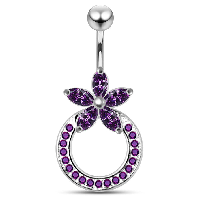 Navel Around Flower Belly Moving Ring - Monster Piercing