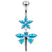 Flower and Dragonfly Dangling Belly Moving Ring - Monster Piercing