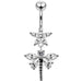 Flower and Dragonfly Dangling Belly Moving Ring - Monster Piercing