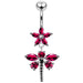 Flower and Dragonfly Dangling Belly Moving Ring - Monster Piercing