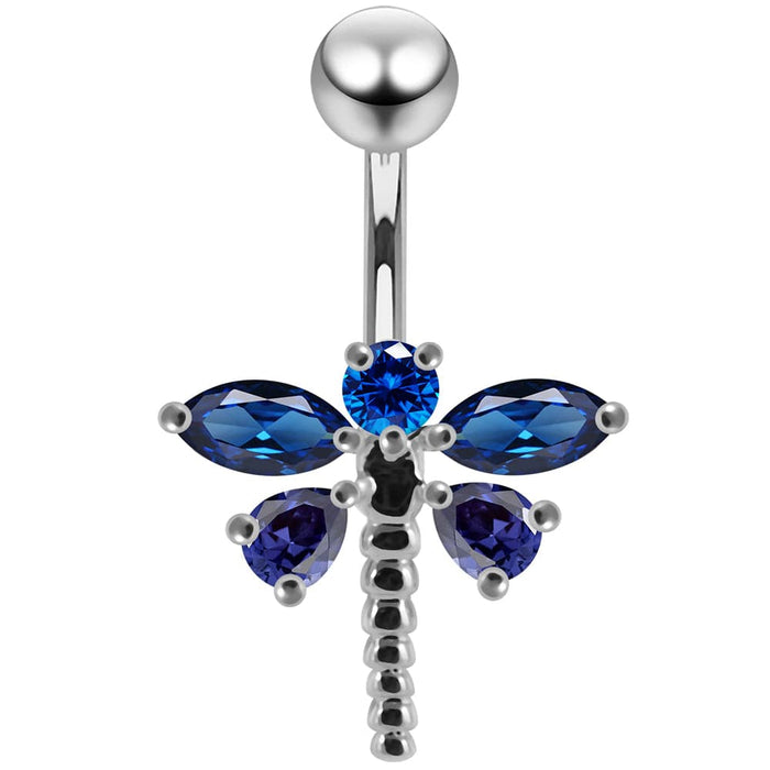 Jeweled Dragonfly Non-Moving Belly Ring - Monster Piercing