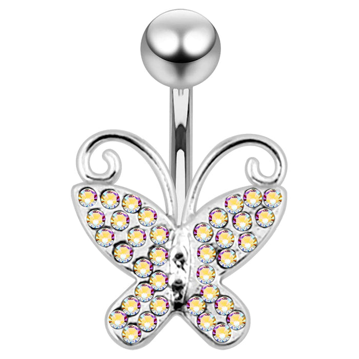 Butterfly Shaped Jeweled Non-Moving Belly Ring - Monster Piercing