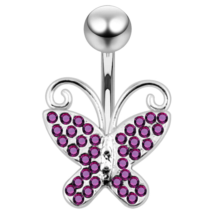 Butterfly Shaped Jeweled Non-Moving Belly Ring - Monster Piercing