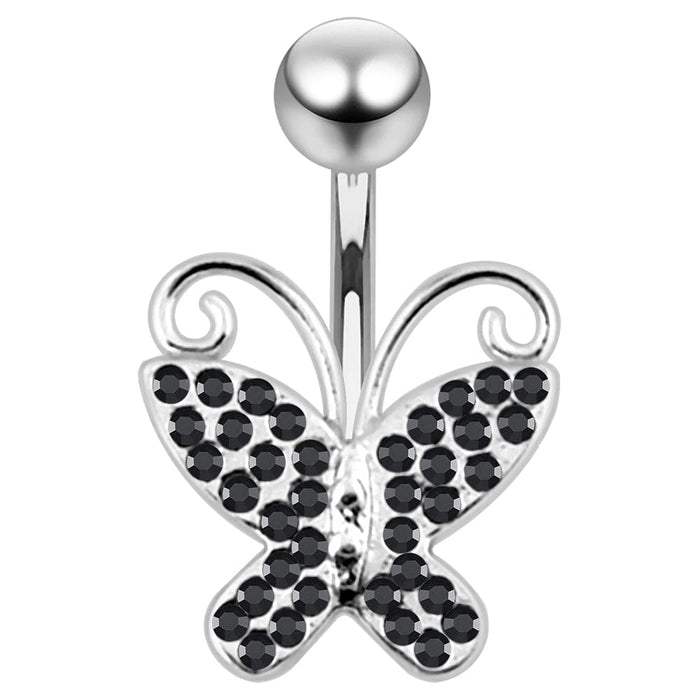 Butterfly Shaped Jeweled Non-Moving Belly Ring - Monster Piercing