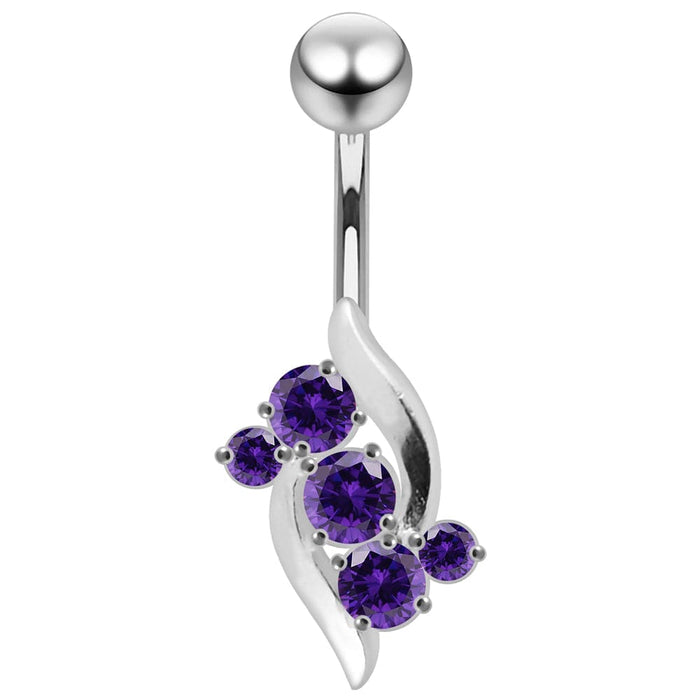 Elegant Jeweled Leaf Non-Moving Belly Ring - Monster Piercing