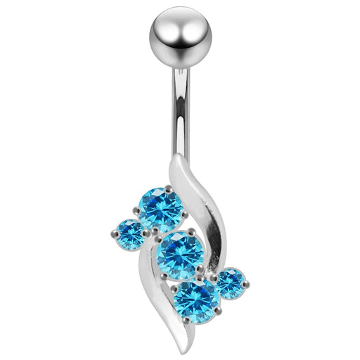 Elegant Jeweled Leaf Non-Moving Belly Ring - Monster Piercing