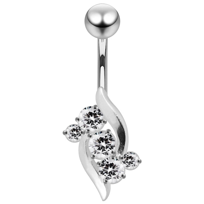 Elegant Jeweled Leaf Non-Moving Belly Ring - Monster Piercing