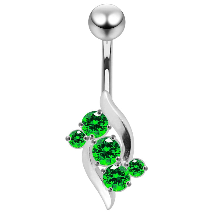 Elegant Jeweled Leaf Non-Moving Belly Ring - Monster Piercing