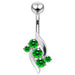 Elegant Jeweled Leaf Non-Moving Belly Ring - Monster Piercing