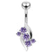 Elegant Jeweled Leaf Non-Moving Belly Ring - Monster Piercing