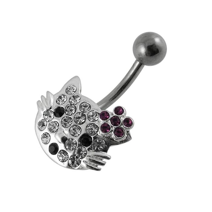 Multi Jeweled Kitty Non-Moving Belly Ring - Monster Piercing