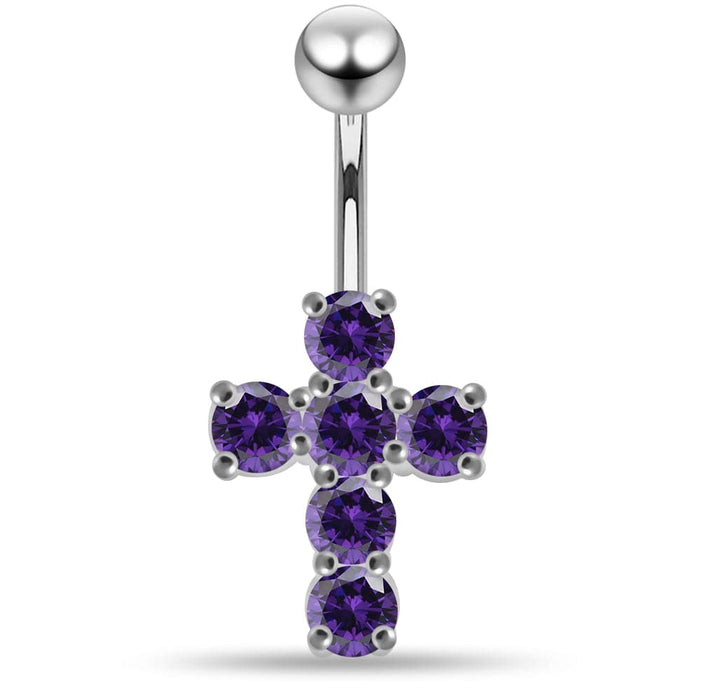 Multi Jeweled Cross Non-Moving Belly Ring - Monster Piercing