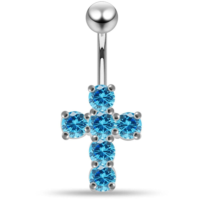 Multi Jeweled Cross Non-Moving Belly Ring - Monster Piercing