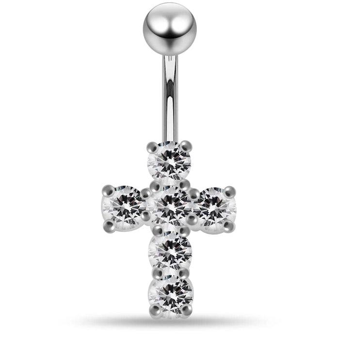 Multi Jeweled Cross Non-Moving Belly Ring - Monster Piercing