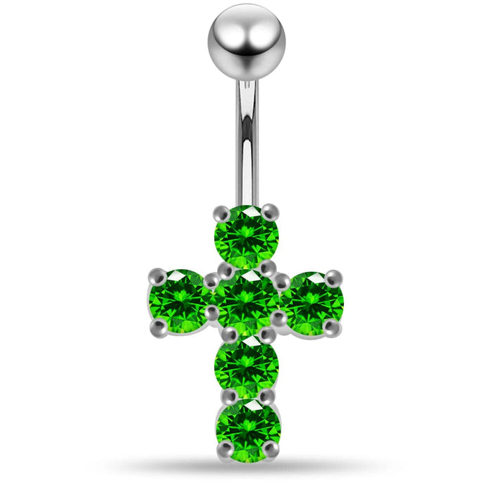 Multi Jeweled Cross Non-Moving Belly Ring - Monster Piercing