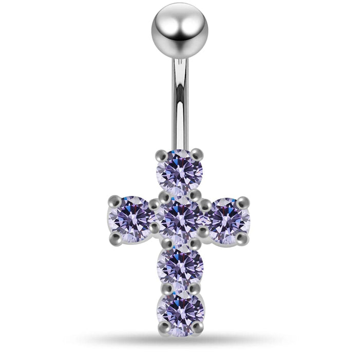 Multi Jeweled Cross Non-Moving Belly Ring - Monster Piercing