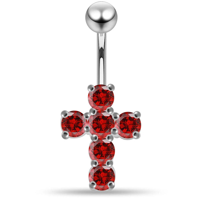 Multi Jeweled Cross Non-Moving Belly Ring - Monster Piercing