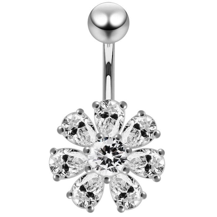 Jeweled Flower navel belly Bar - Monster Piercing