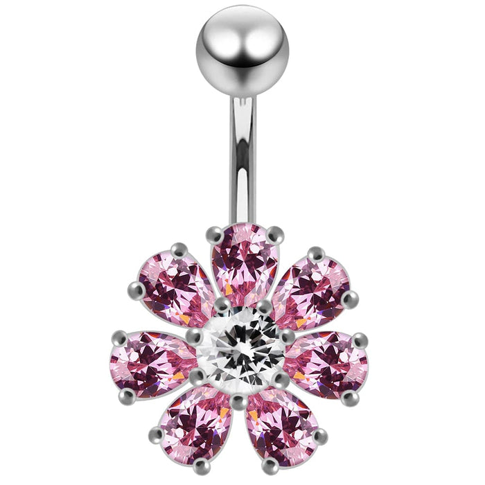 Jeweled Flower navel belly Bar - Monster Piercing