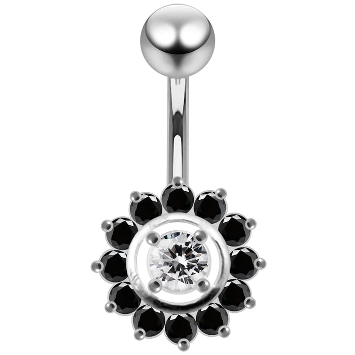 Fancy Silver Jeweled Sun Flower SS Curved Bar Belly RingÊ - Monster Piercing