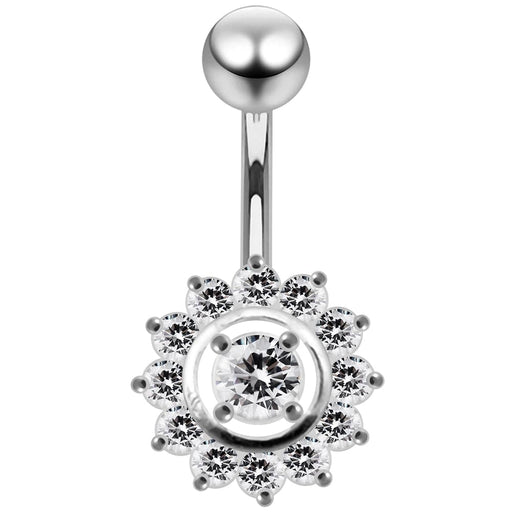 Fancy Silver Jeweled Sun Flower SS Curved Bar Belly RingÊ - Monster Piercing