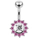 Fancy Silver Jeweled Sun Flower SS Curved Bar Belly RingÊ - Monster Piercing