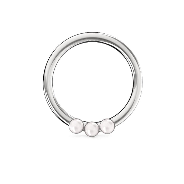 Triple Pearl Jeweled Segment Clicker Ring - Monster Piercing