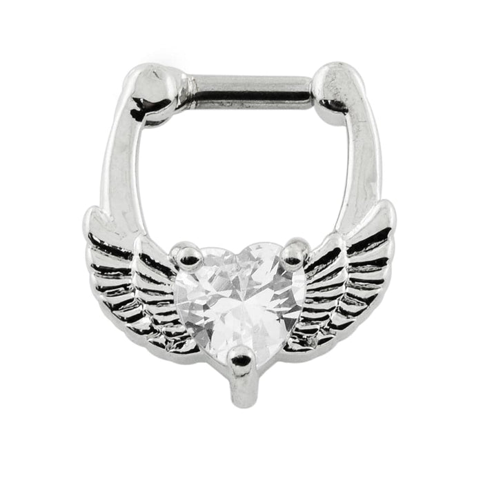 Angel Wings with Heart CZ Septum Clicker - Monster Piercing