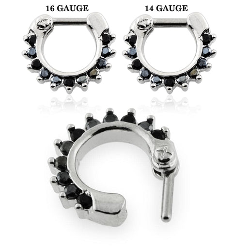 Single Line Pronged Black CZs Septum Clicker - Monster Piercing